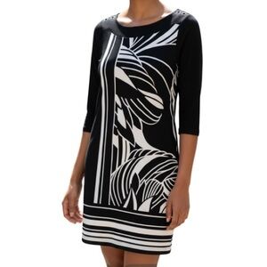 WHITE HOUSE BLACK MARKET Print Tunic Dress Black White Color Block Classic S